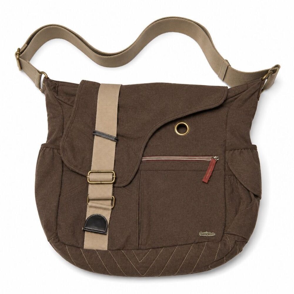 Simple Laptop Messenger Bag Canvas Crossbody Brown Unisex Modern Classic